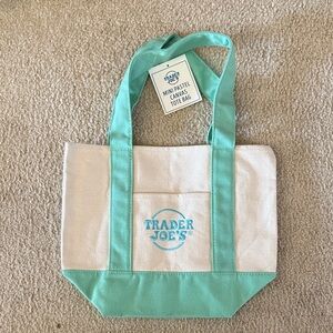 Trader Joe's Mint and Cream Canvas Tote Bag